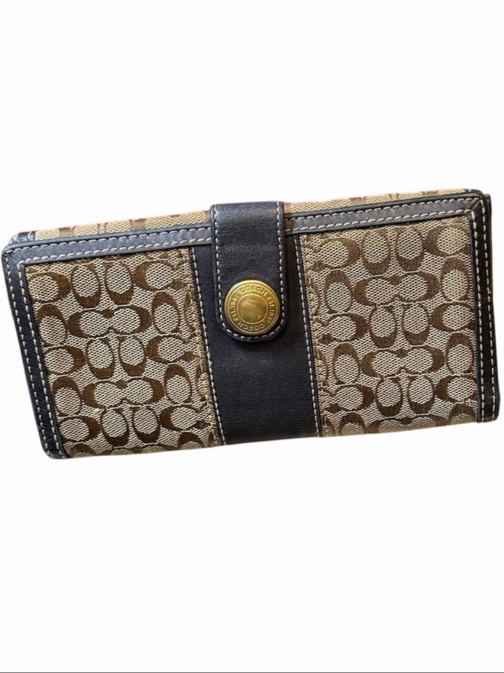 Coach Brown Khaki Signature Jacquard Wallet Canvas Leather
